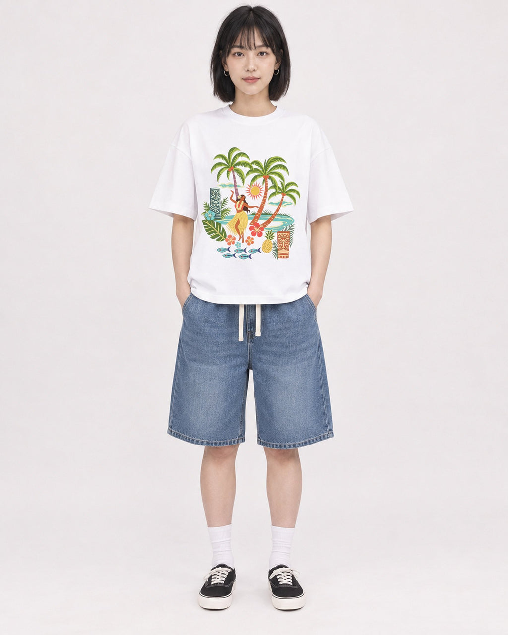 Mockup Boxy Heavyweight Tee White female full-body 11
