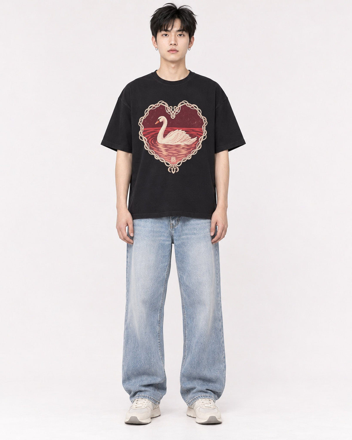 Mockup Boxy Heavyweight Tee Black male full-body 01