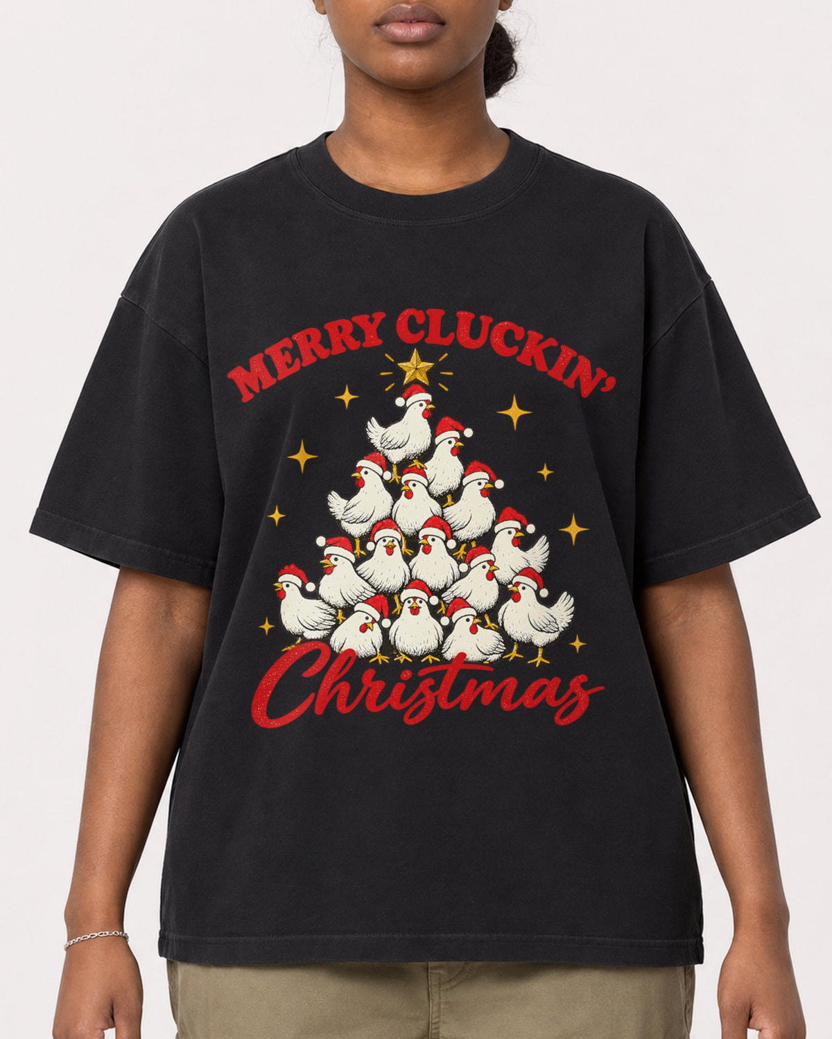 Mockup Boxy Heavyweight Tee Black female close-up 34