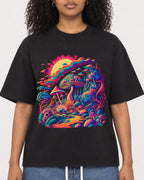 Mockup Boxy Heavyweight Tee Black female close-up 05