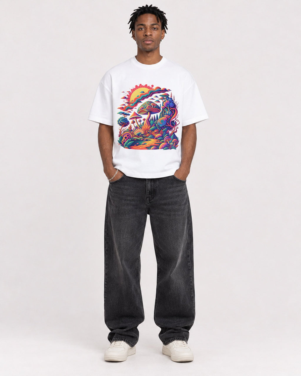 Mockup Boxy Heavyweight Tee White male full-body 05