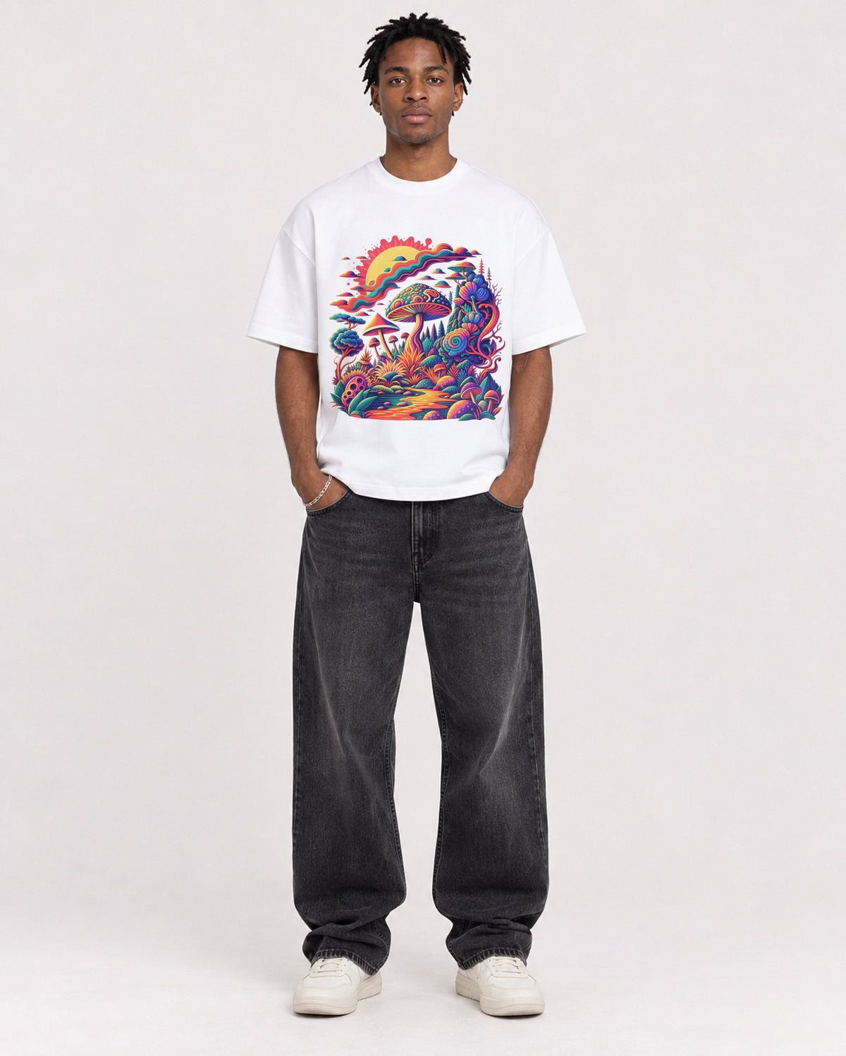 Mockup Boxy Heavyweight Tee White male full-body 05