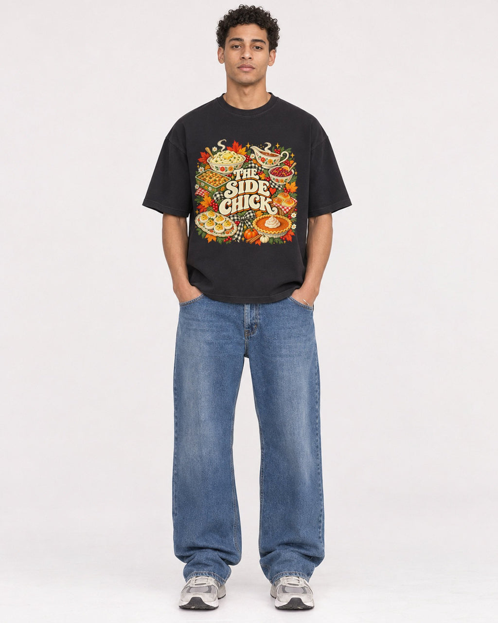 Mockup Boxy Heavyweight Tee Black male full-body 10