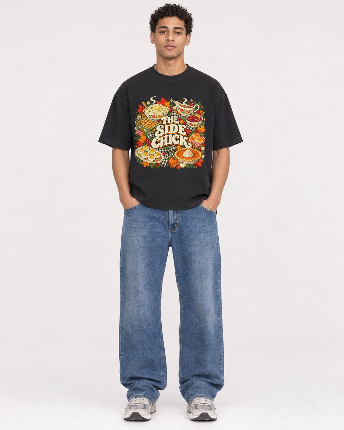 Mockup Boxy Heavyweight Tee Black male full-body 10