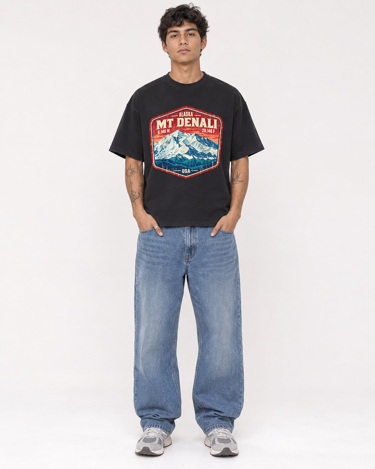 Mockup Boxy Heavyweight Tee Black male full-body 06