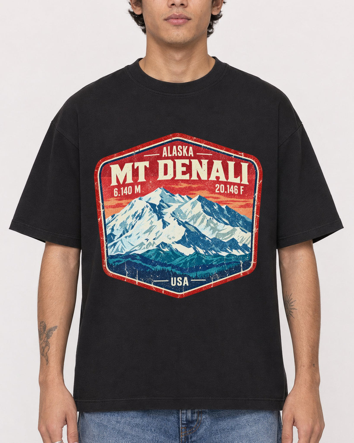Mockup Boxy Heavyweight Tee Black male close-up 06