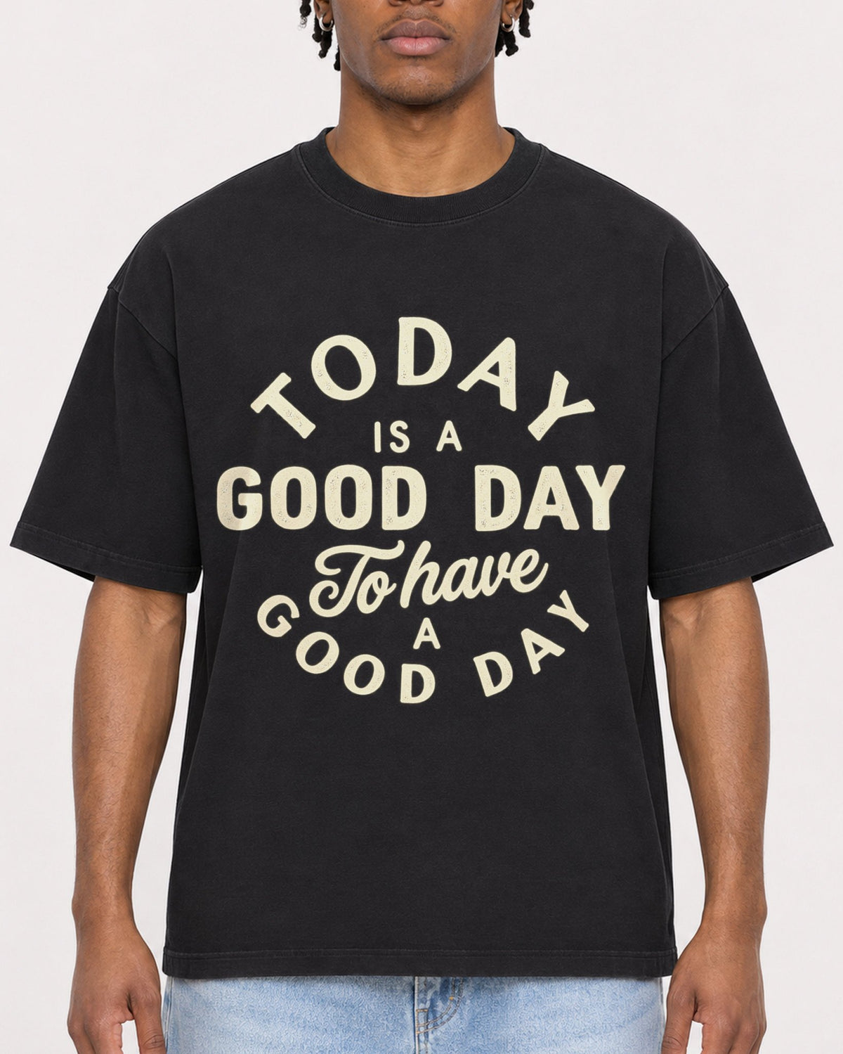 Mockup Boxy Heavyweight Tee Black male close-up 05