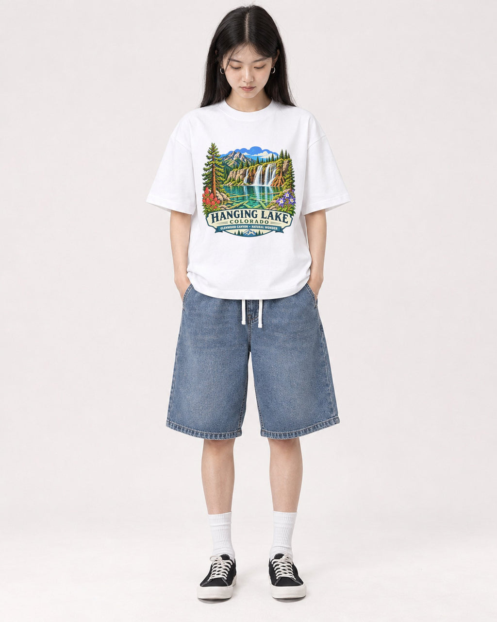 Mockup Boxy Heavyweight Tee White female full-body 01