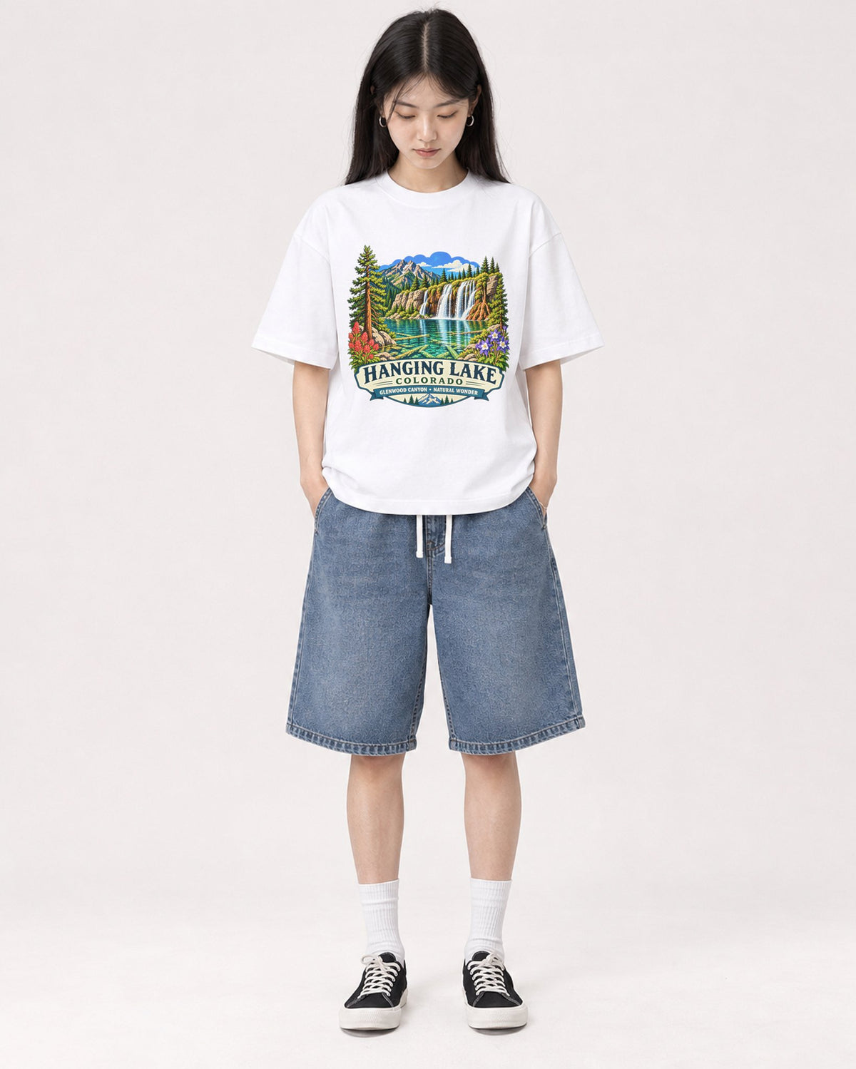 Mockup Boxy Heavyweight Tee White female full-body 01