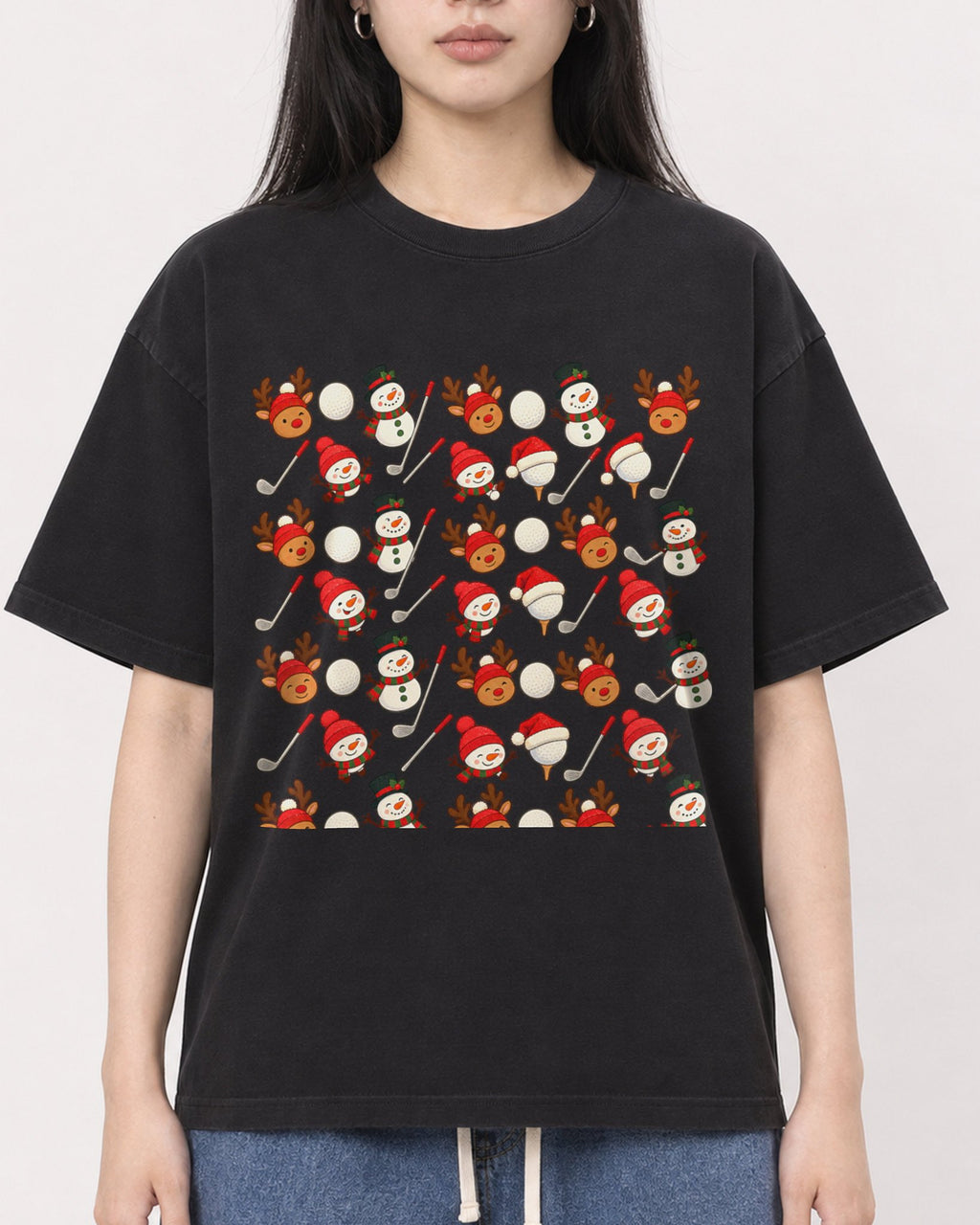 Mockup Boxy Heavyweight Tee Black female close-up 01