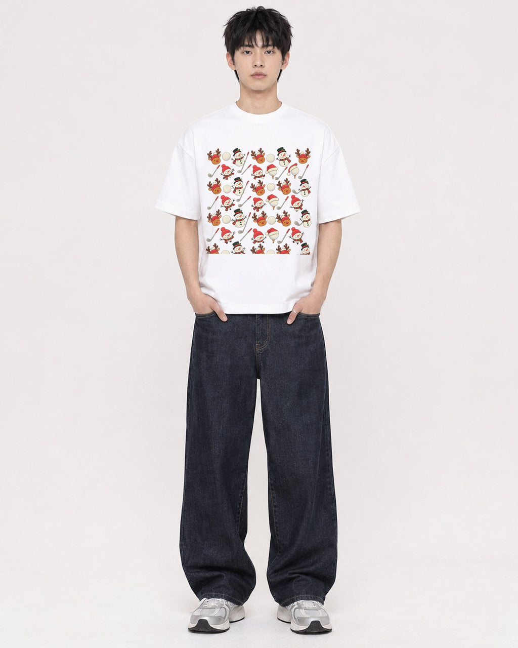Mockup Boxy Heavyweight Tee White male full-body 01