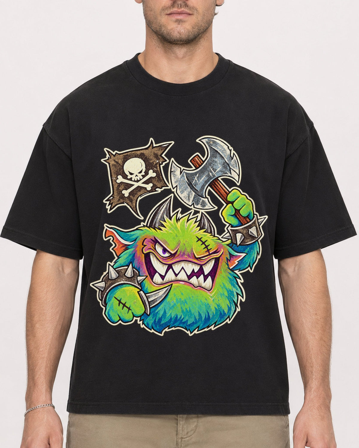Mockup Boxy Heavyweight Tee Black male close-up 08