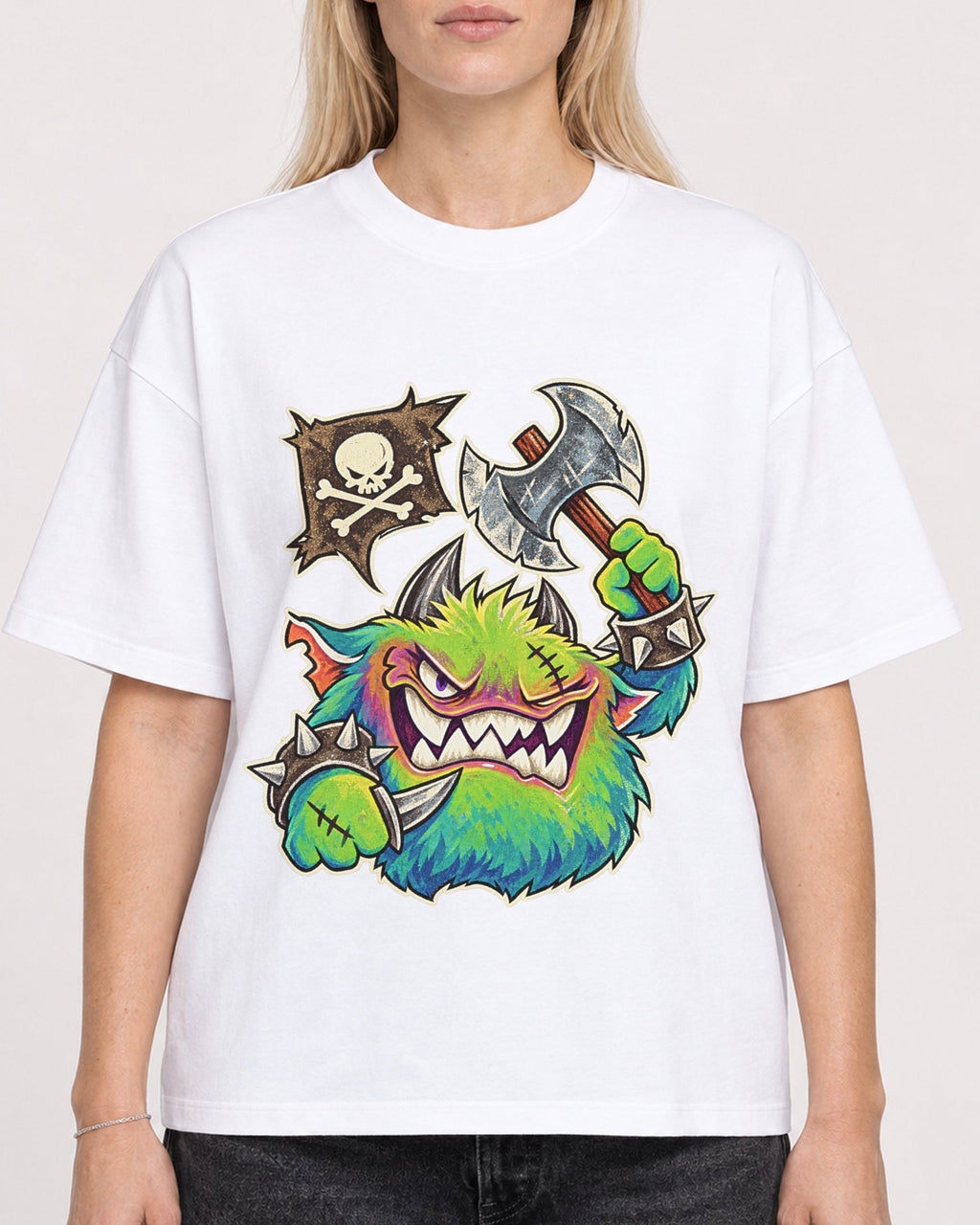 Mockup Boxy Heavyweight Tee White female close-up 08