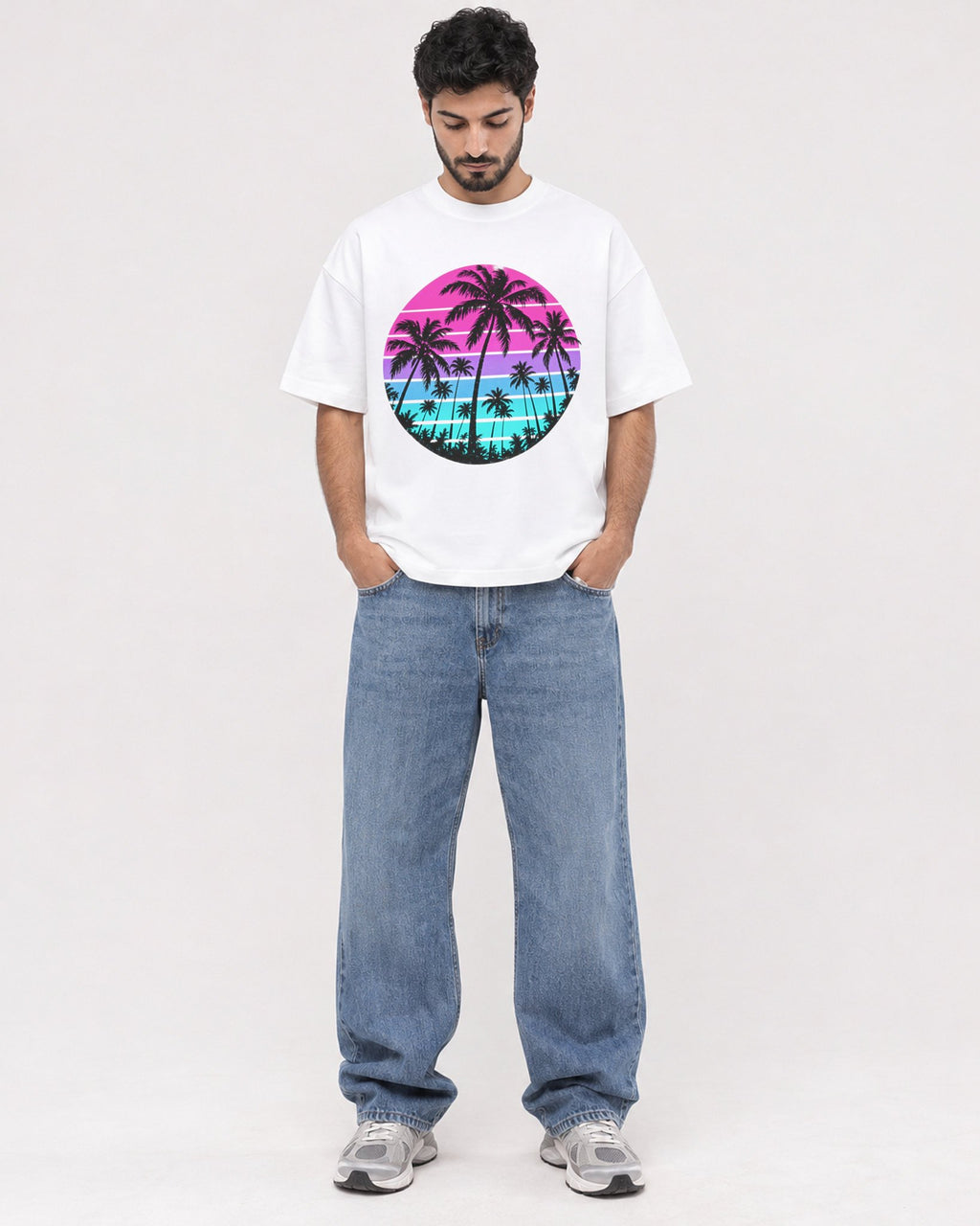 Mockup Boxy Heavyweight Tee White male full-body 07