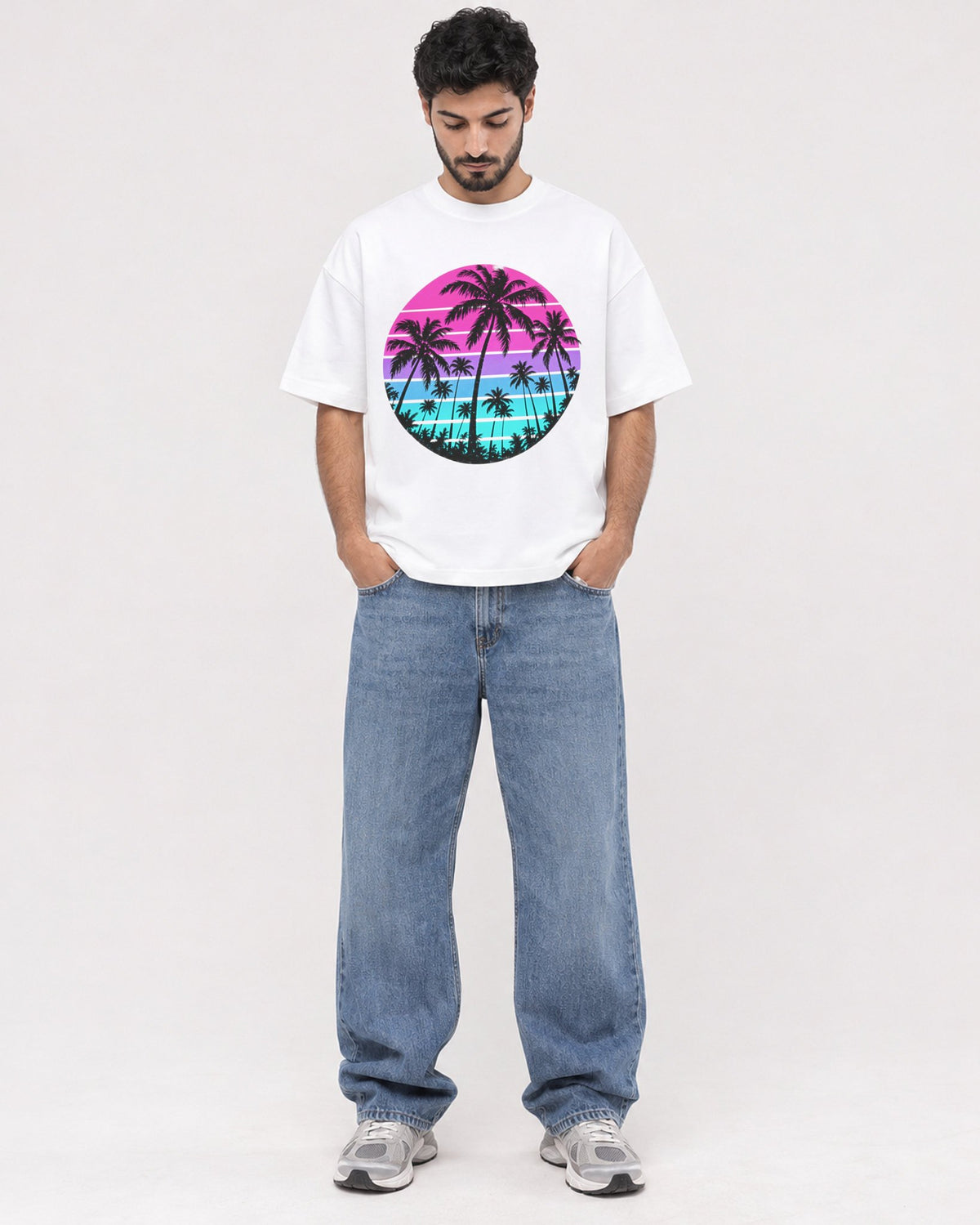 Mockup Boxy Heavyweight Tee White male full-body 07