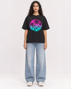 Mockup Boxy Heavyweight Tee Black female full-body 07