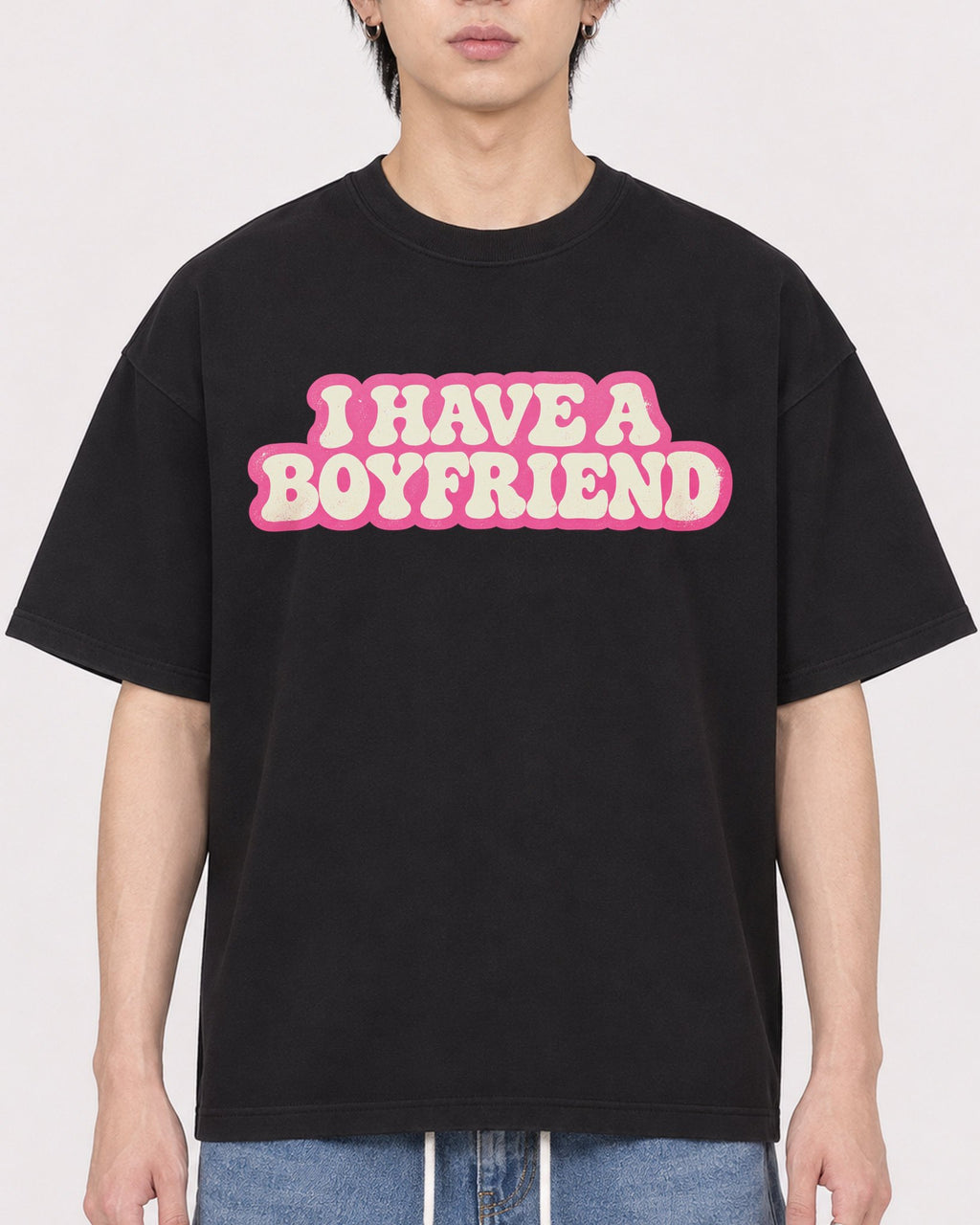 Mockup Boxy Heavyweight Tee Black male close-up 11