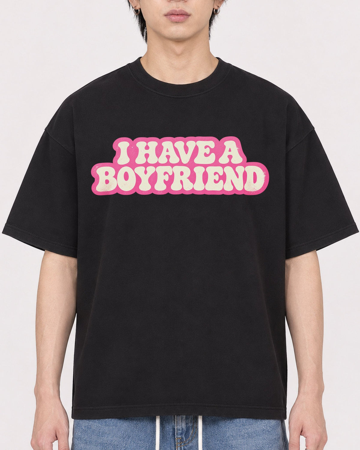 Mockup Boxy Heavyweight Tee Black male close-up 11