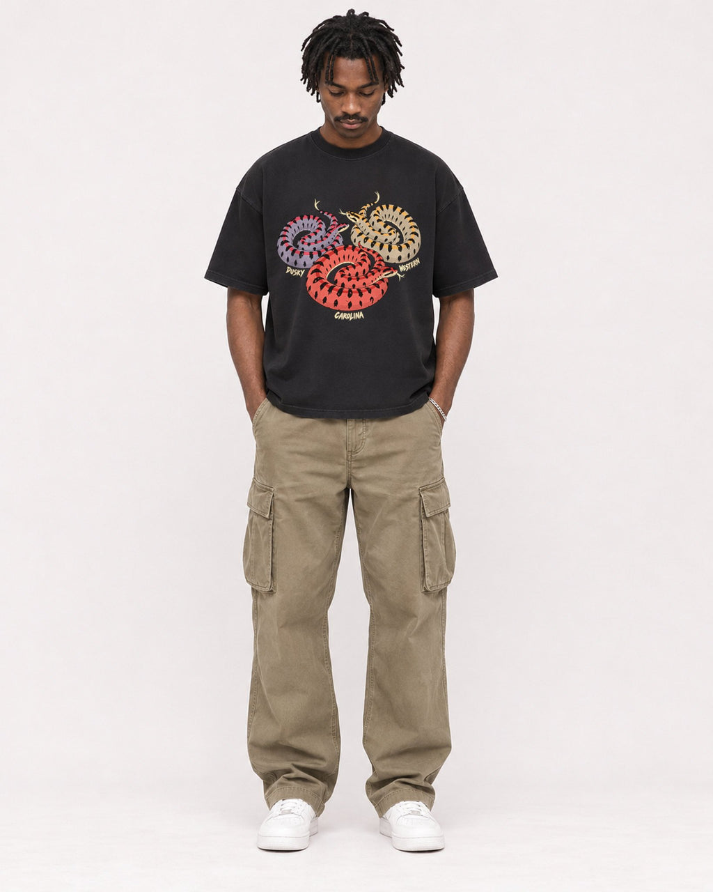Mockup Boxy Heavyweight Tee Black male full-body 04