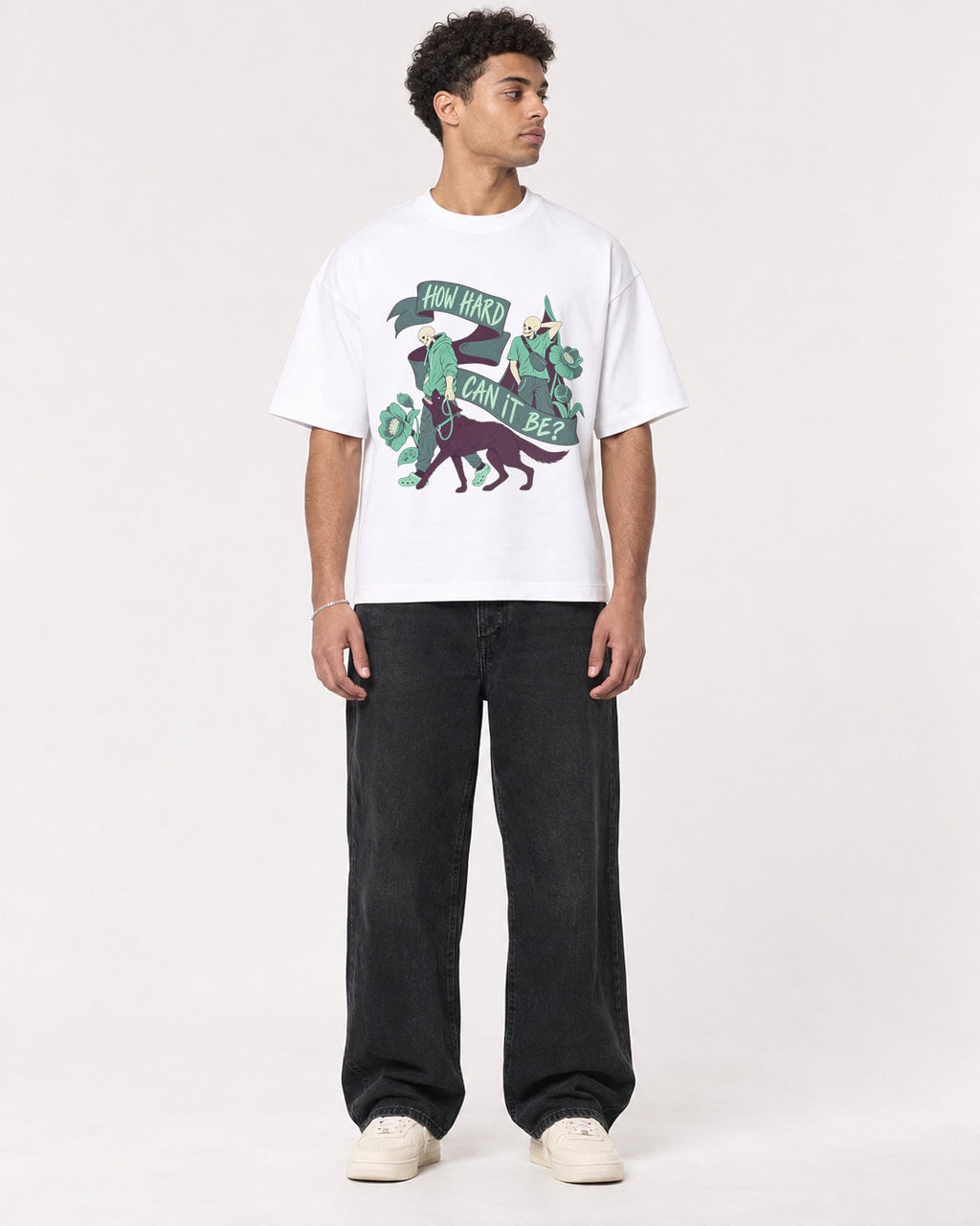 Mockup Boxy Heavyweight Tee White male full-body 10