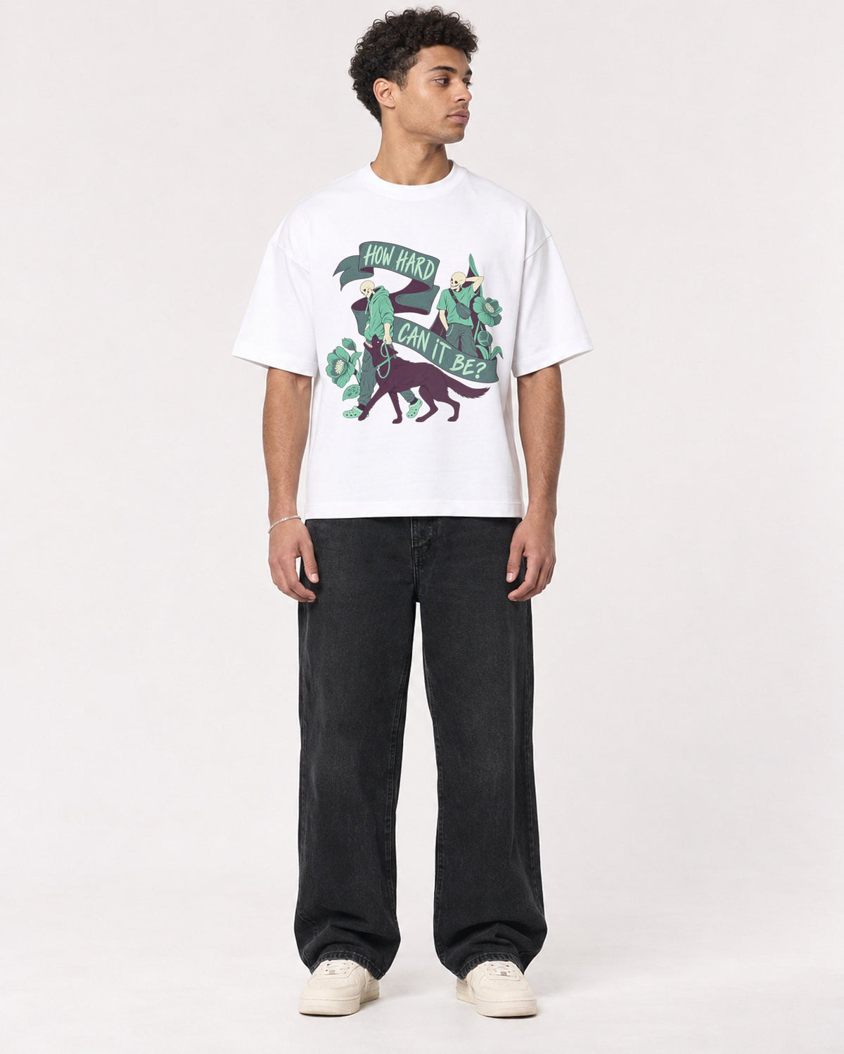 Mockup Boxy Heavyweight Tee White male full-body 10