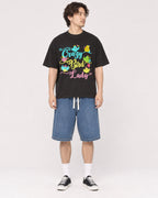 Mockup Boxy Heavyweight Tee Black male full-body 03