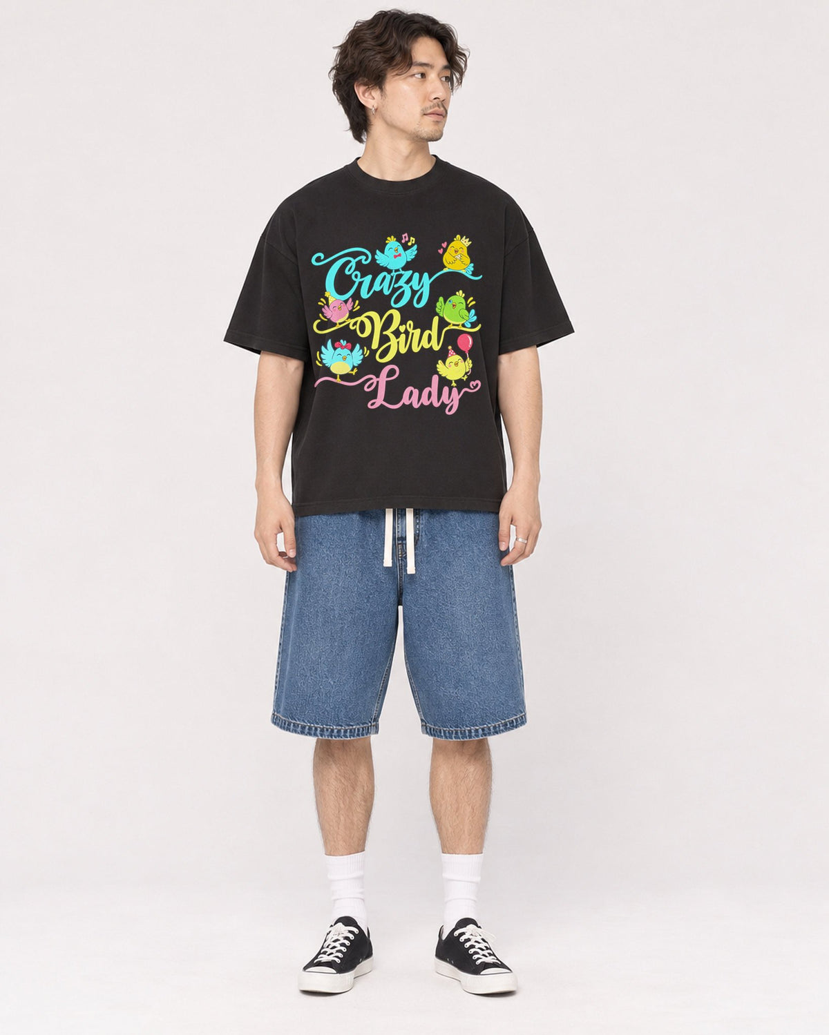 Mockup Boxy Heavyweight Tee Black male full-body 03
