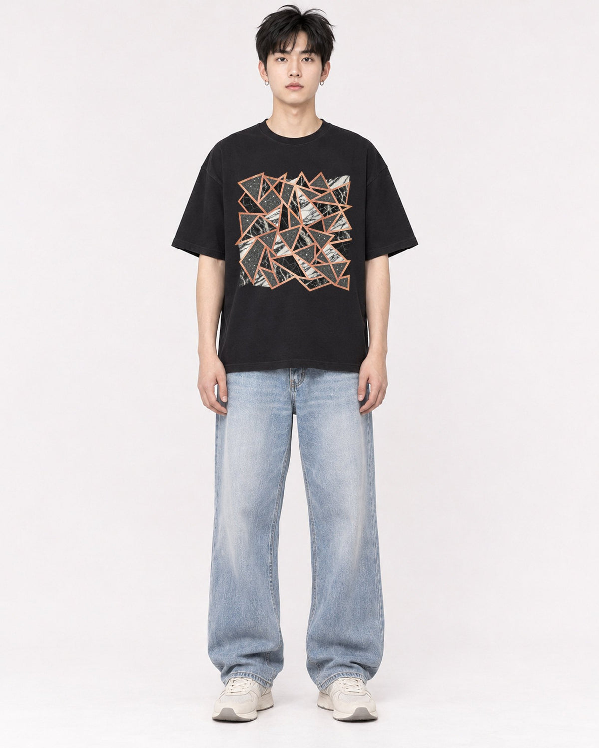 Mockup Boxy Heavyweight Tee Black male full-body 01