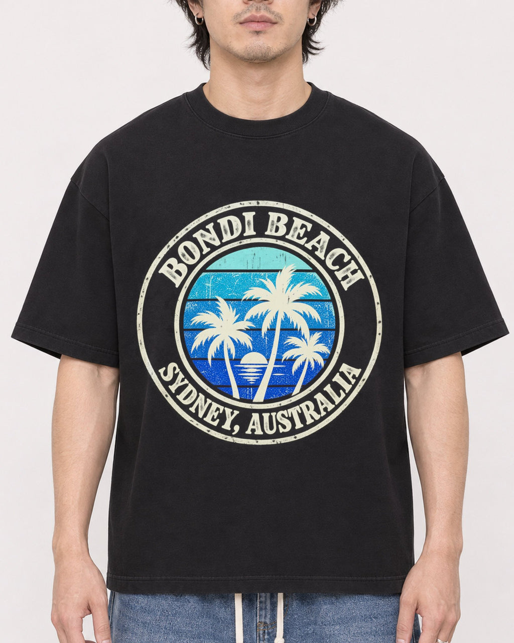 Mockup Boxy Heavyweight Tee Black male close-up 03