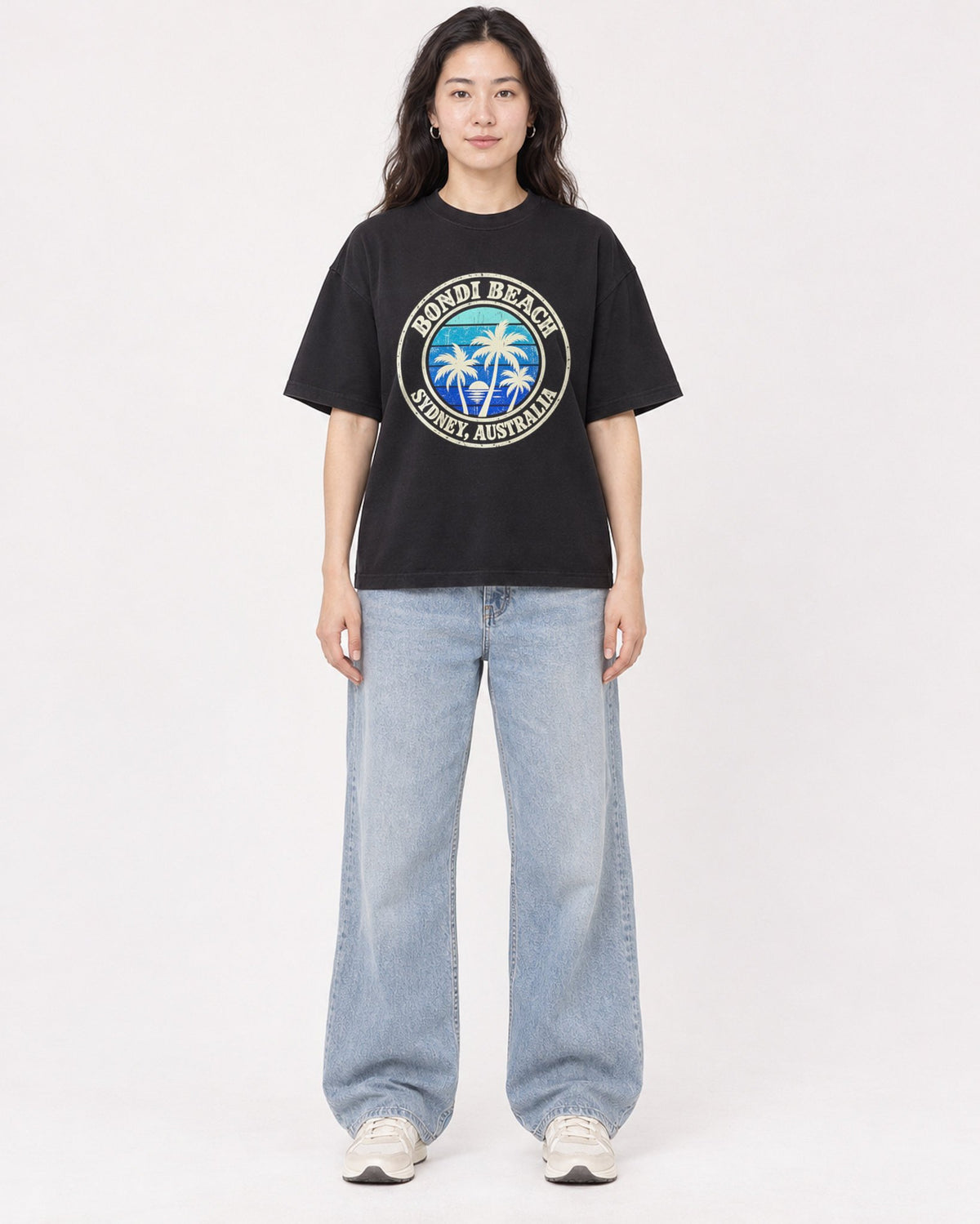 Mockup Boxy Heavyweight Tee Black female full-body 03