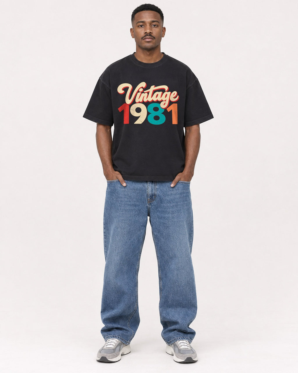 Mockup Boxy Heavyweight Tee Black male full-body 14