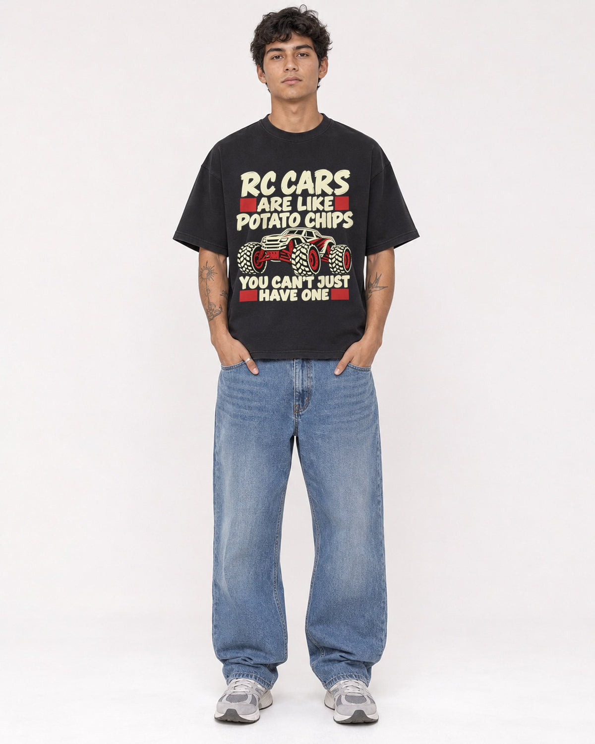 Mockup Boxy Heavyweight Tee Black male full-body 06