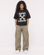 Mockup Boxy Heavyweight Tee Black female full-body 10