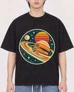 Mockup Boxy Heavyweight Tee Black male close-up 11
