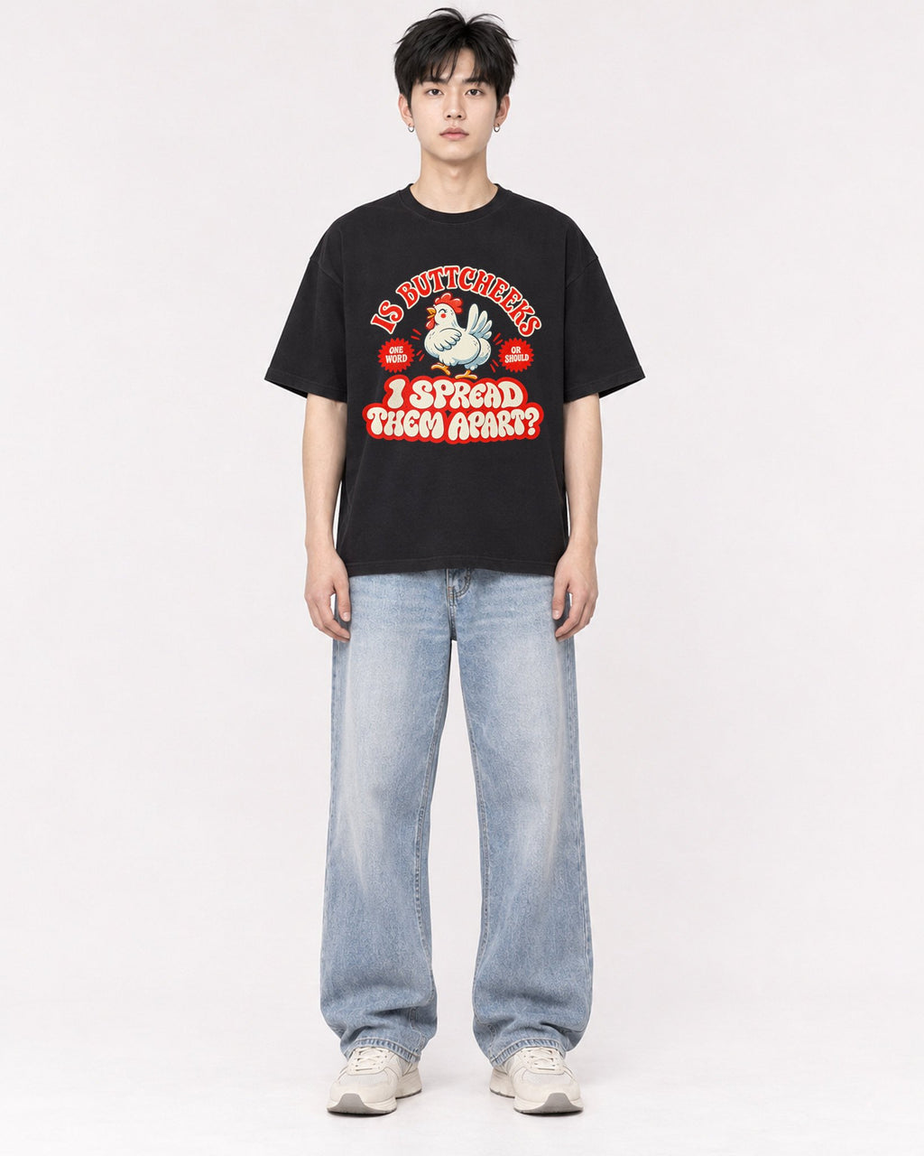 Mockup Boxy Heavyweight Tee Black male full-body 01