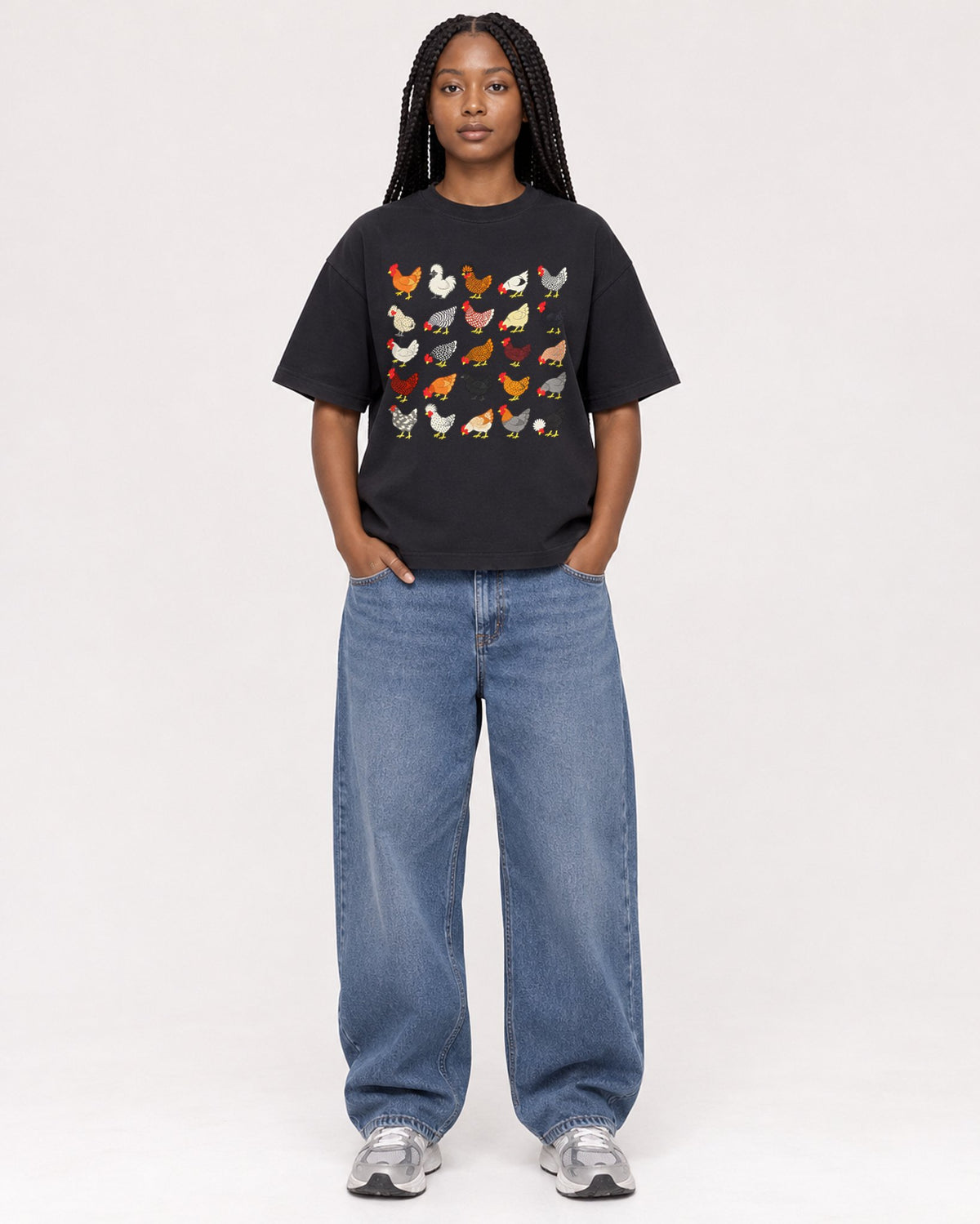 Mockup Boxy Heavyweight Tee Black female full-body 04