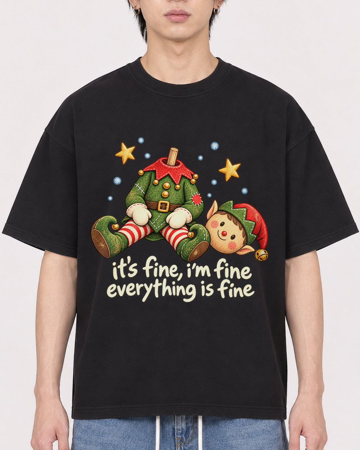 Mockup Boxy Heavyweight Tee Black male close-up 11