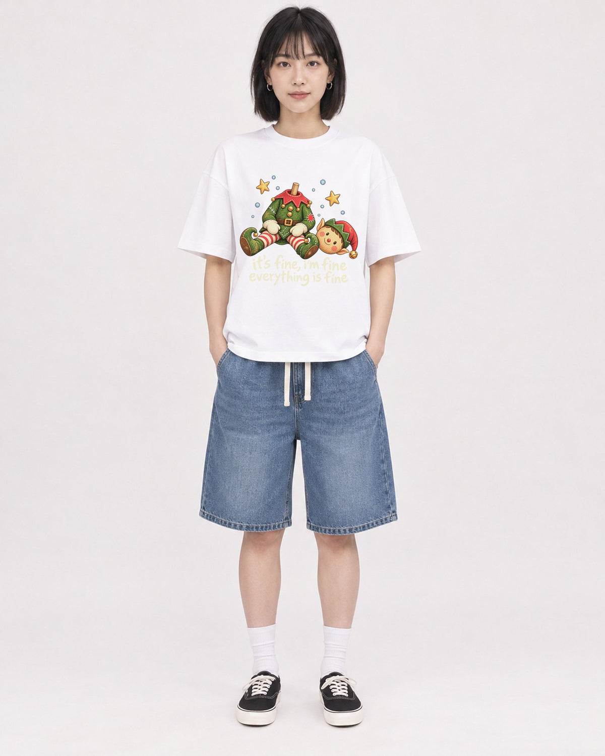 Mockup Boxy Heavyweight Tee White female full-body 11