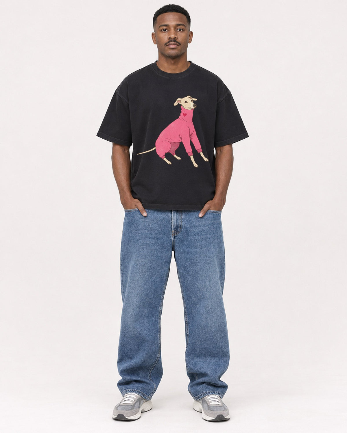 Mockup Boxy Heavyweight Tee Black male full-body 14
