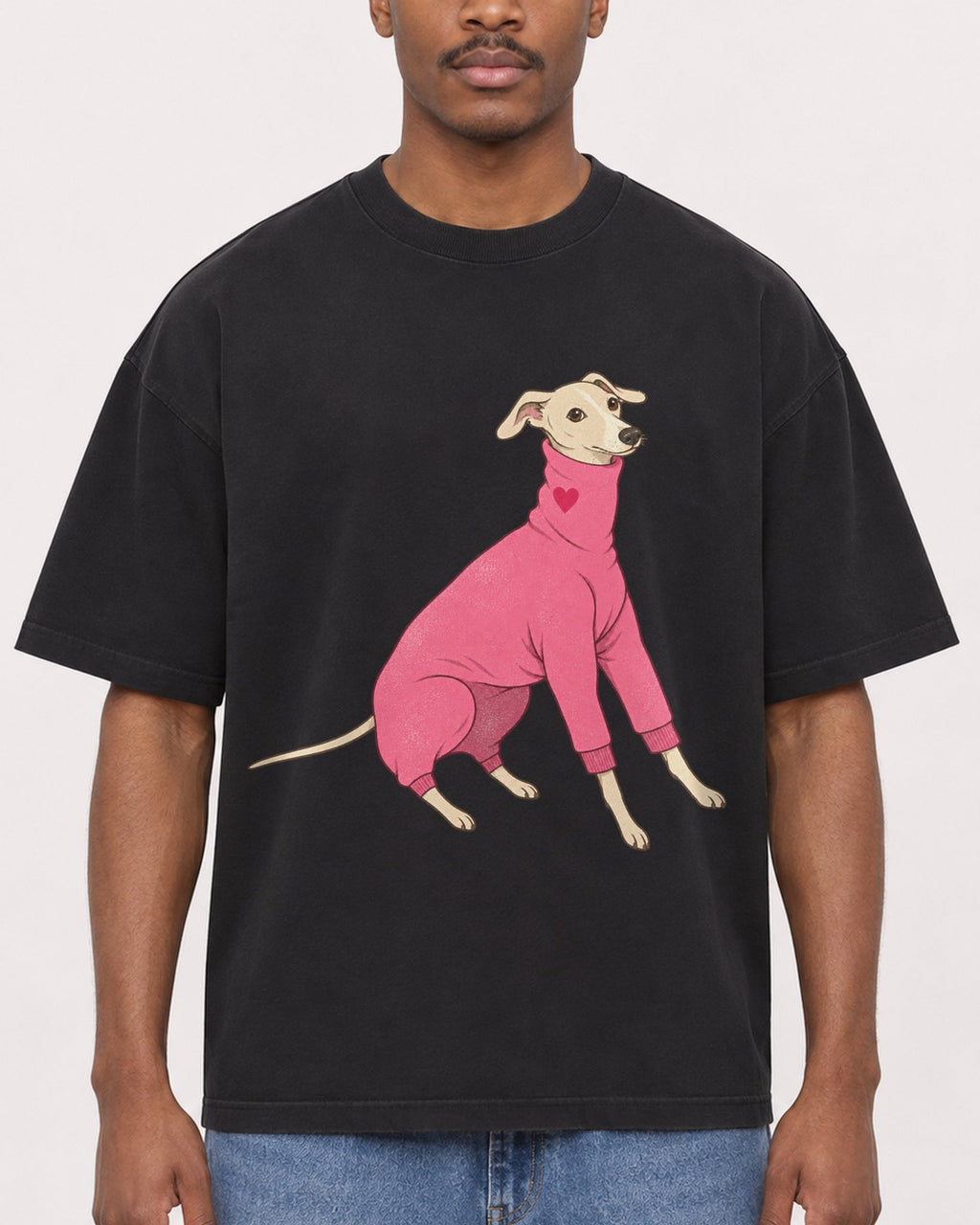 Mockup Boxy Heavyweight Tee Black male close-up 14