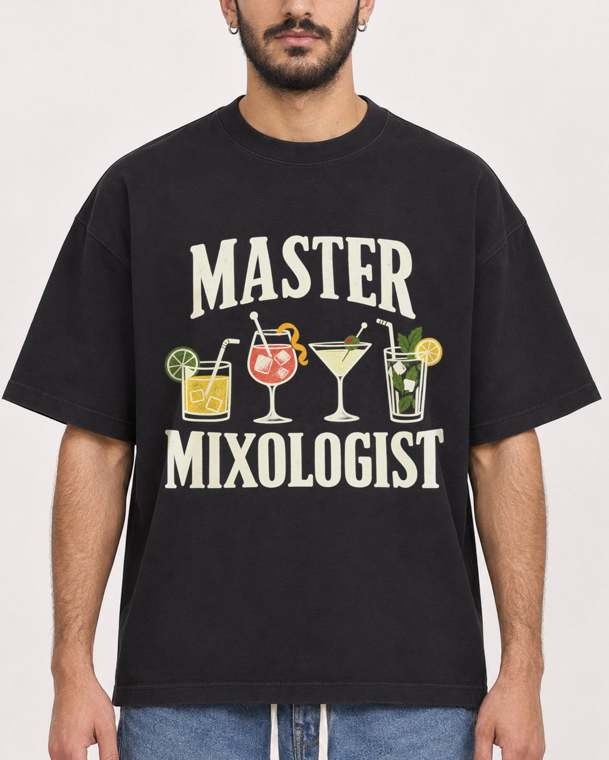 Mockup Boxy Heavyweight Tee Black male close-up 07