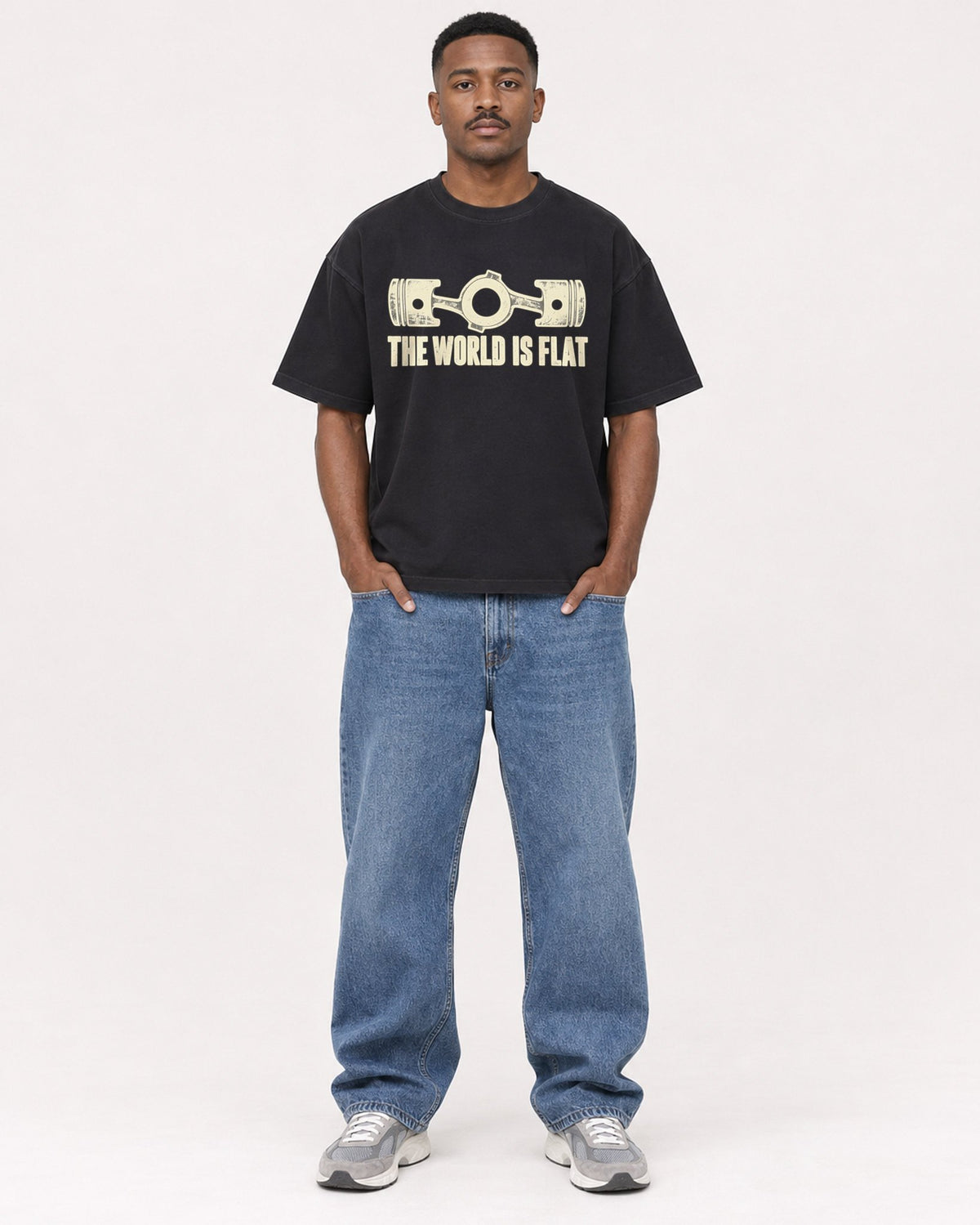 Mockup Boxy Heavyweight Tee Black male full-body 14