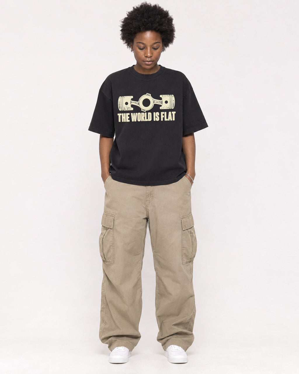 Mockup Boxy Heavyweight Tee Black female full-body 14