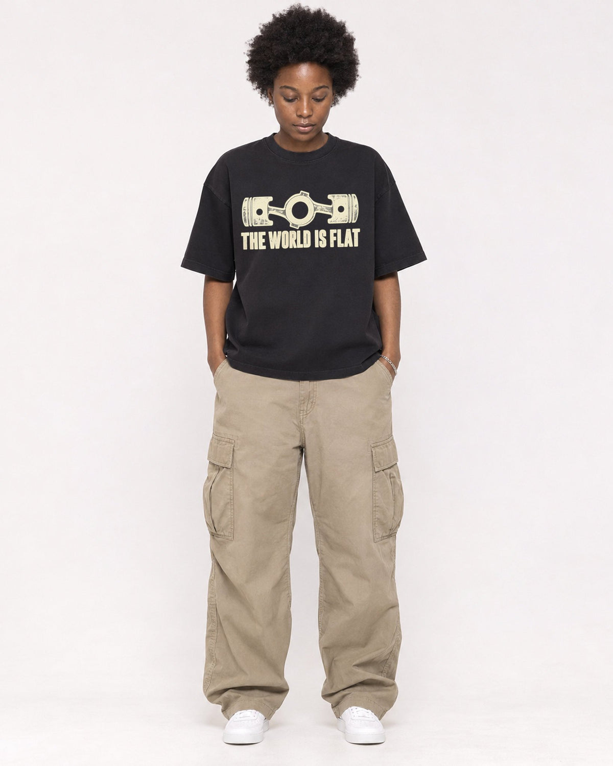 Mockup Boxy Heavyweight Tee Black female full-body 14