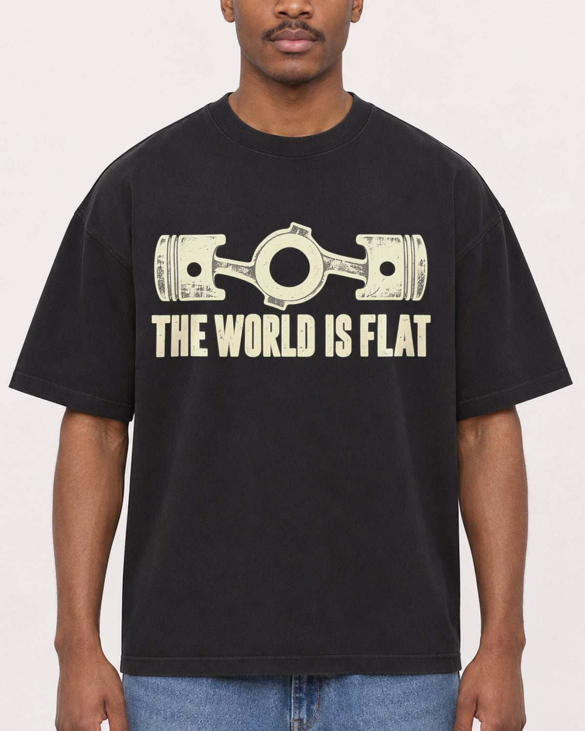 Mockup Boxy Heavyweight Tee Black male close-up 14