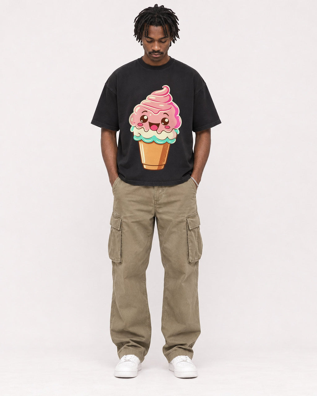Mockup Boxy Heavyweight Tee Black male full-body 04