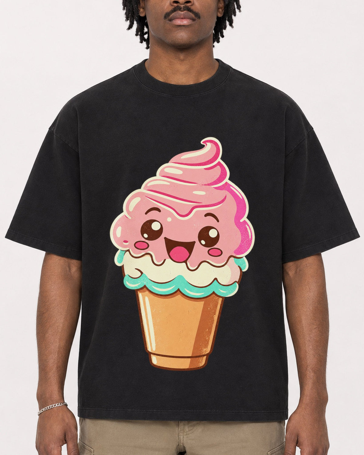 Mockup Boxy Heavyweight Tee Black male close-up 04