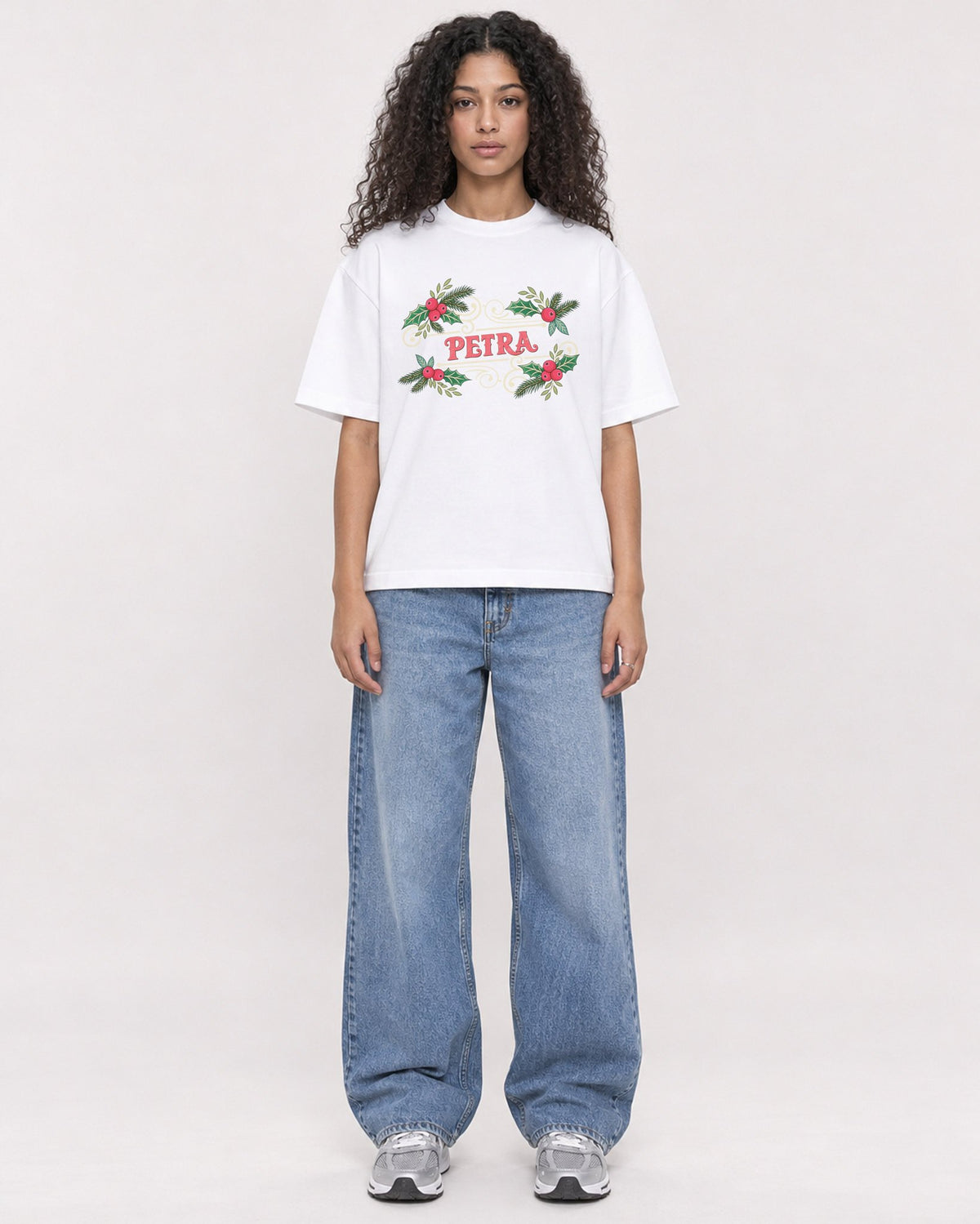 Mockup Boxy Heavyweight Tee White female full-body 10