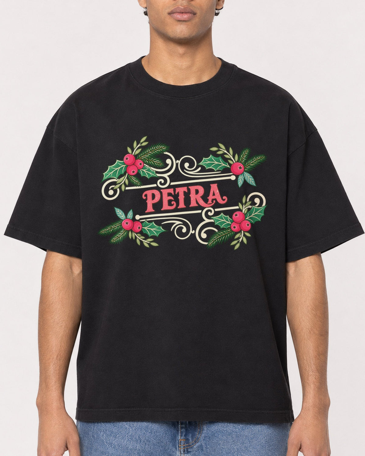 Mockup Boxy Heavyweight Tee Black male close-up 10