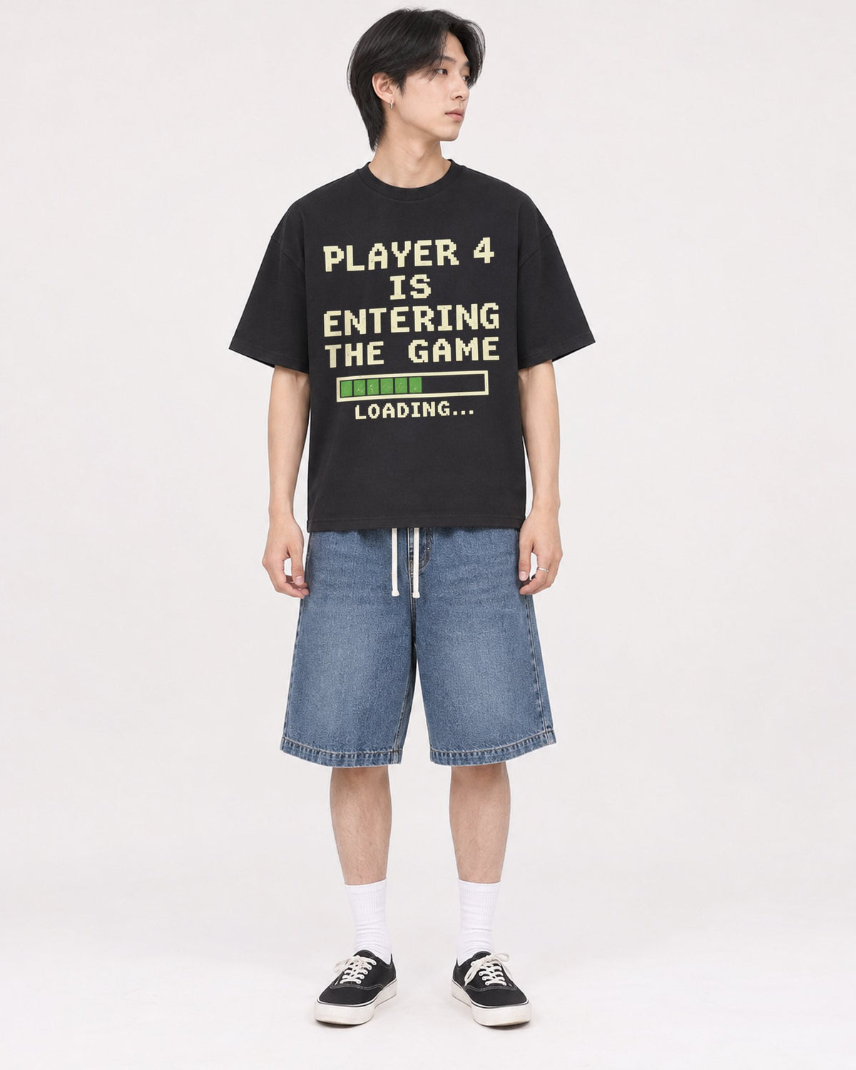 Mockup Boxy Heavyweight Tee Black male full-body 11